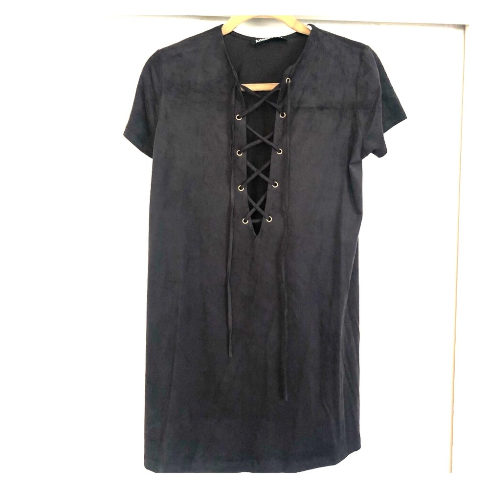 Black dress with tie up neckline